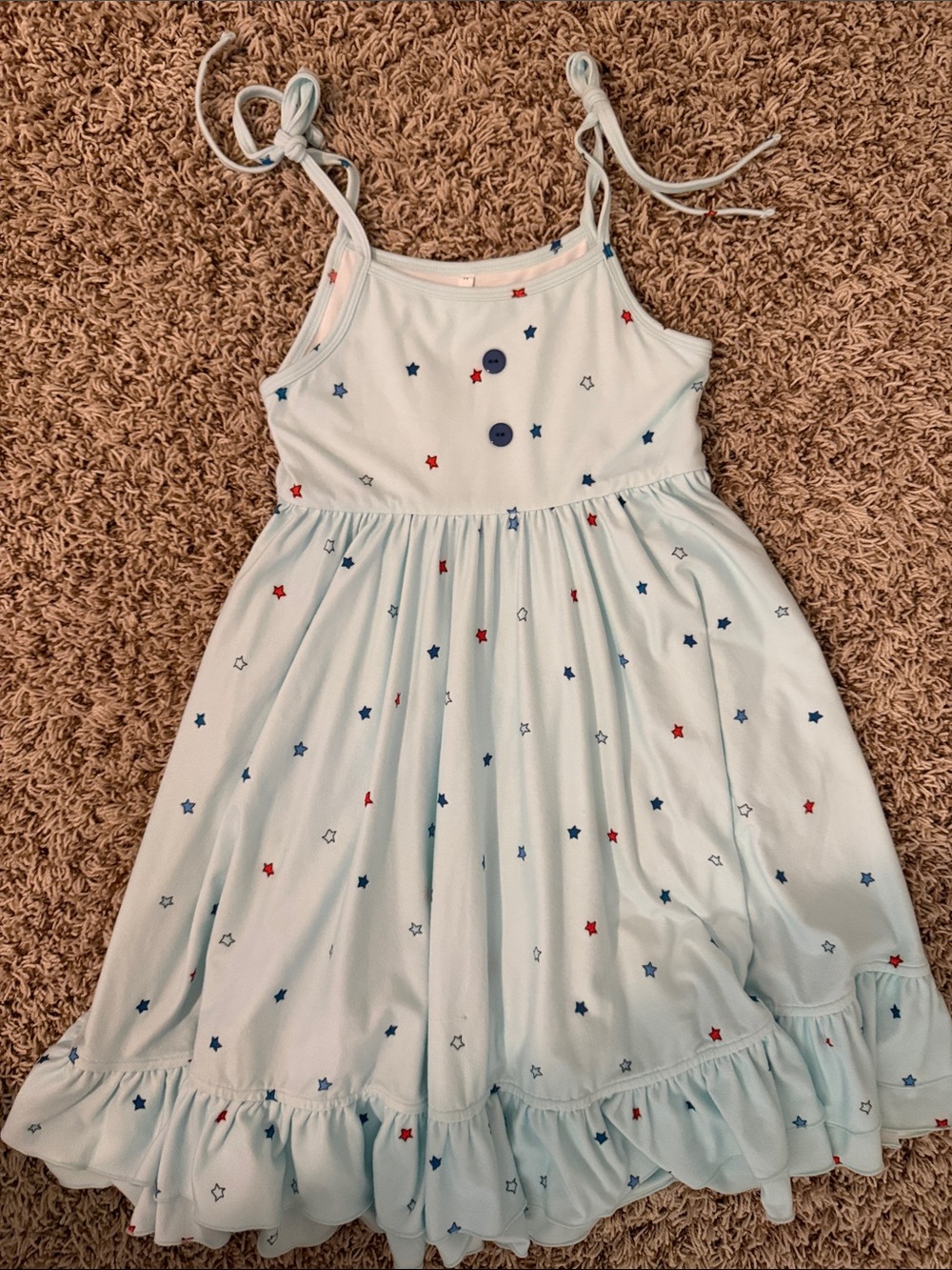Girls Light Blue Star-Print Tie-Strap Dress